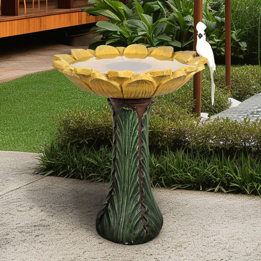Baignoire à oiseaux en forme de tournesol pour extérieur - 62 cm - Baignoire à oiseaux en béton avec socle