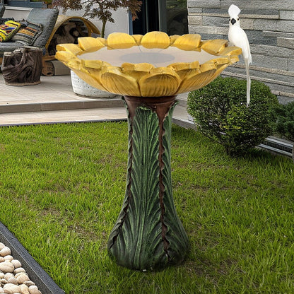 Baignoire à oiseaux en forme de tournesol pour extérieur - 62 cm - Baignoire à oiseaux en béton avec socle