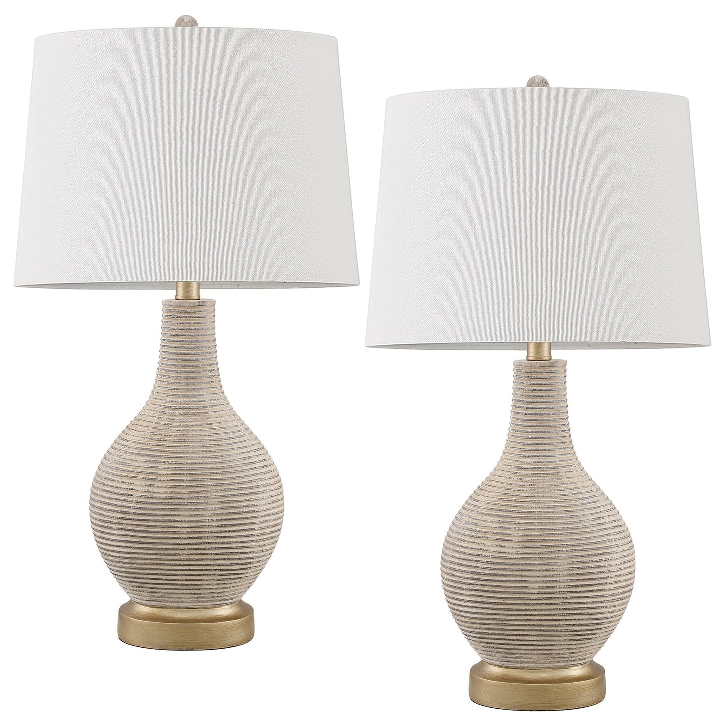 Lampe de table de style farmhouse de 62 cm (24,5 pouces) en beige lavé/doré avec abat-jour en lin blanc (lot de 2) - 62 cm (24,5 pouces) de hauteur