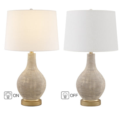Lampe de table de style farmhouse de 62 cm (24,5 pouces) en beige lavé/doré avec abat-jour en lin blanc (lot de 2) - 62 cm (24,5 pouces) de hauteur