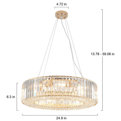 Luminaire à suspension style ferme de 62,5 cm (24,8 po) à 8 lumières, lustre en cristal, lustre tambour pour salle à manger, salon, chambre à coucher, cuisine