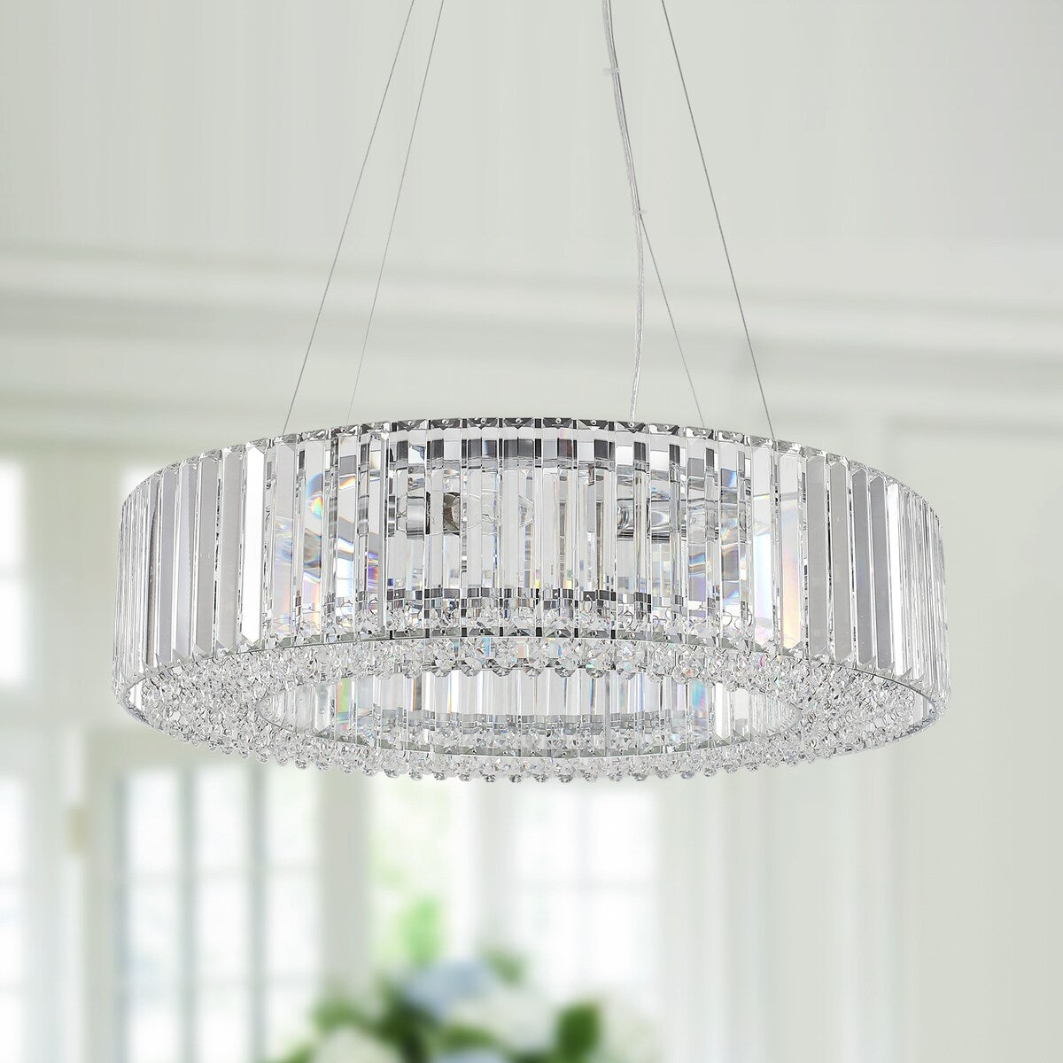Luminaire à suspension style ferme de 62,5 cm (24,8 po) à 8 lumières, lustre en cristal, lustre tambour pour salle à manger, salon, chambre à coucher, cuisine