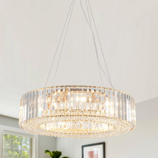 Luminaire à suspension style ferme de 62,5 cm (24,8 po) à 8 lumières, lustre en cristal, lustre tambour pour salle à manger, salon, chambre à coucher, cuisine