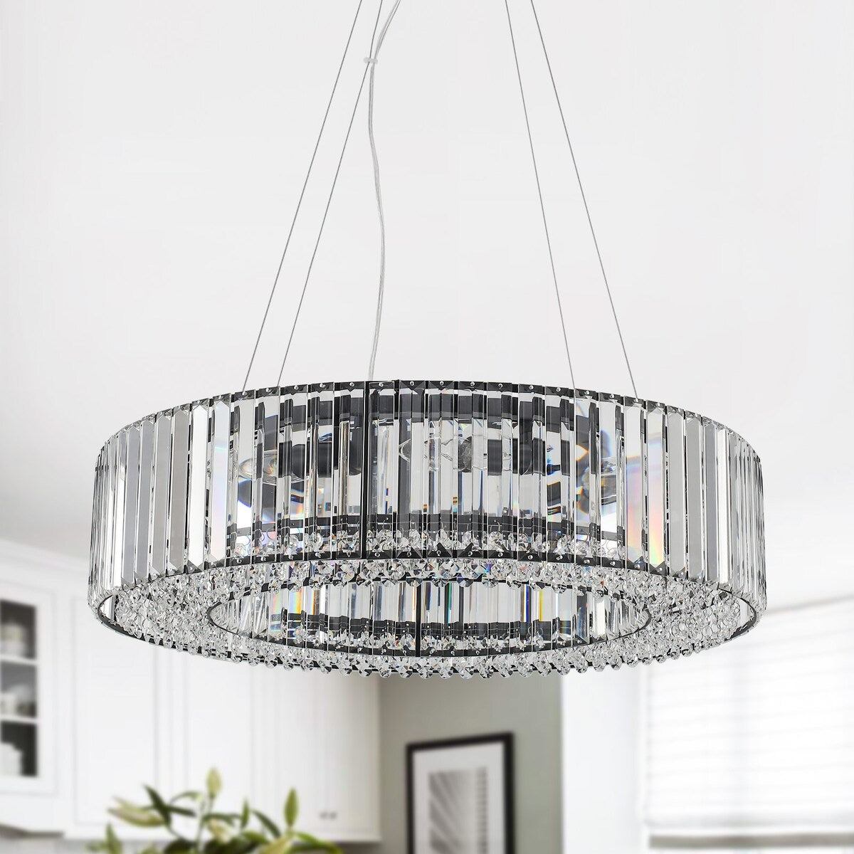 Luminaire à suspension style ferme de 62,5 cm (24,8 po) à 8 lumières, lustre en cristal, lustre tambour pour salle à manger, salon, chambre à coucher, cuisine
