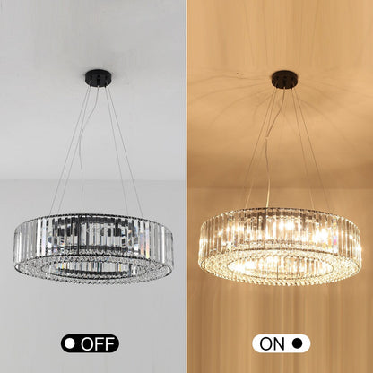Luminaire à suspension style ferme de 62,5 cm (24,8 po) à 8 lumières, lustre en cristal, lustre tambour pour salle à manger, salon, chambre à coucher, cuisine