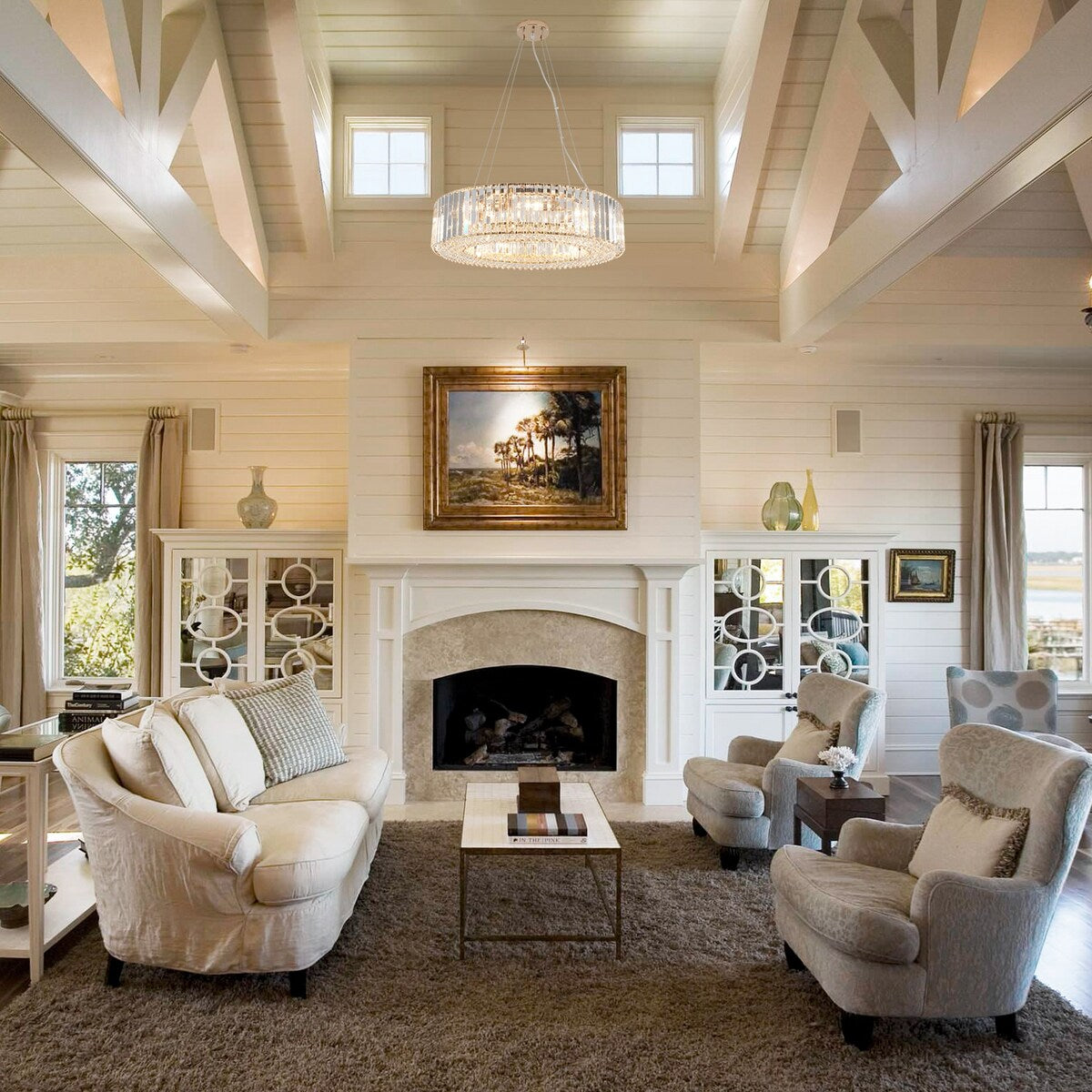 Luminaire à suspension style ferme de 62,5 cm (24,8 po) à 8 lumières, lustre en cristal, lustre tambour pour salle à manger, salon, chambre à coucher, cuisine