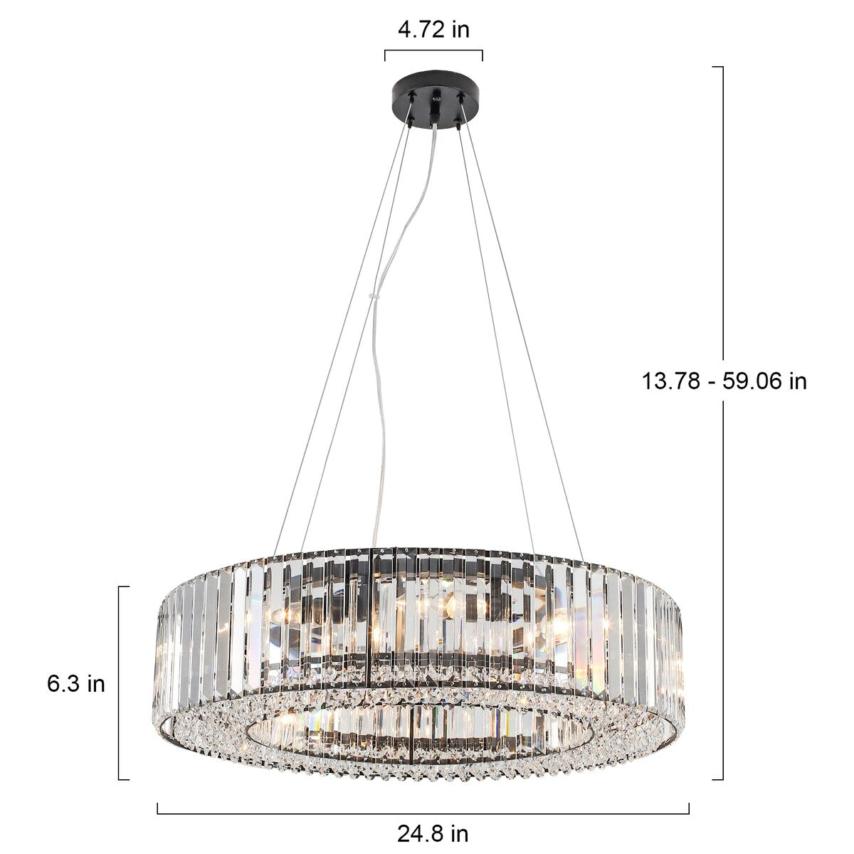Luminaire à suspension style ferme de 62,5 cm (24,8 po) à 8 lumières, lustre en cristal, lustre tambour pour salle à manger, salon, chambre à coucher, cuisine
