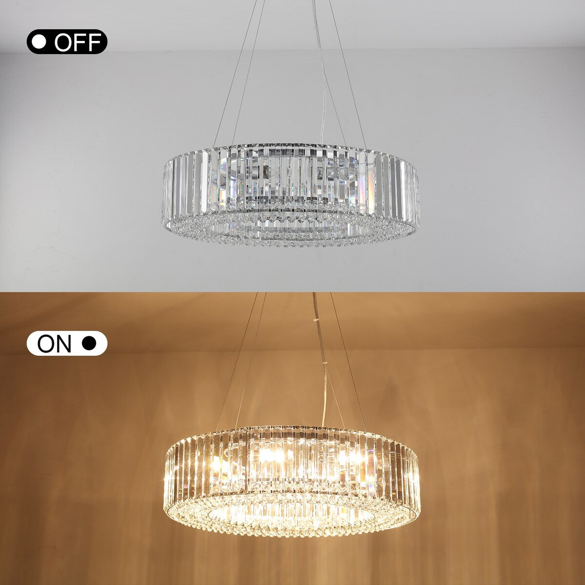 Luminaire à suspension style ferme de 62,5 cm (24,8 po) à 8 lumières, lustre en cristal, lustre tambour pour salle à manger, salon, chambre à coucher, cuisine