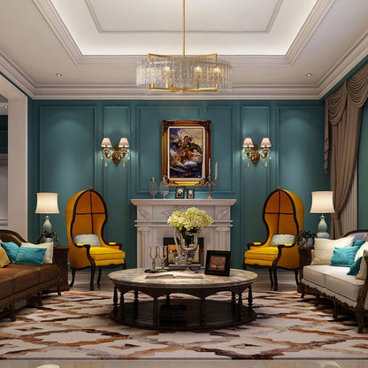 Luminaire suspendu à 6 lumières, style moderne, doré, en forme de tambour, avec cristaux, abat-jour en verre dépoli, pour salle à manger, cuisine, îlot central, 65 cm (26 po)