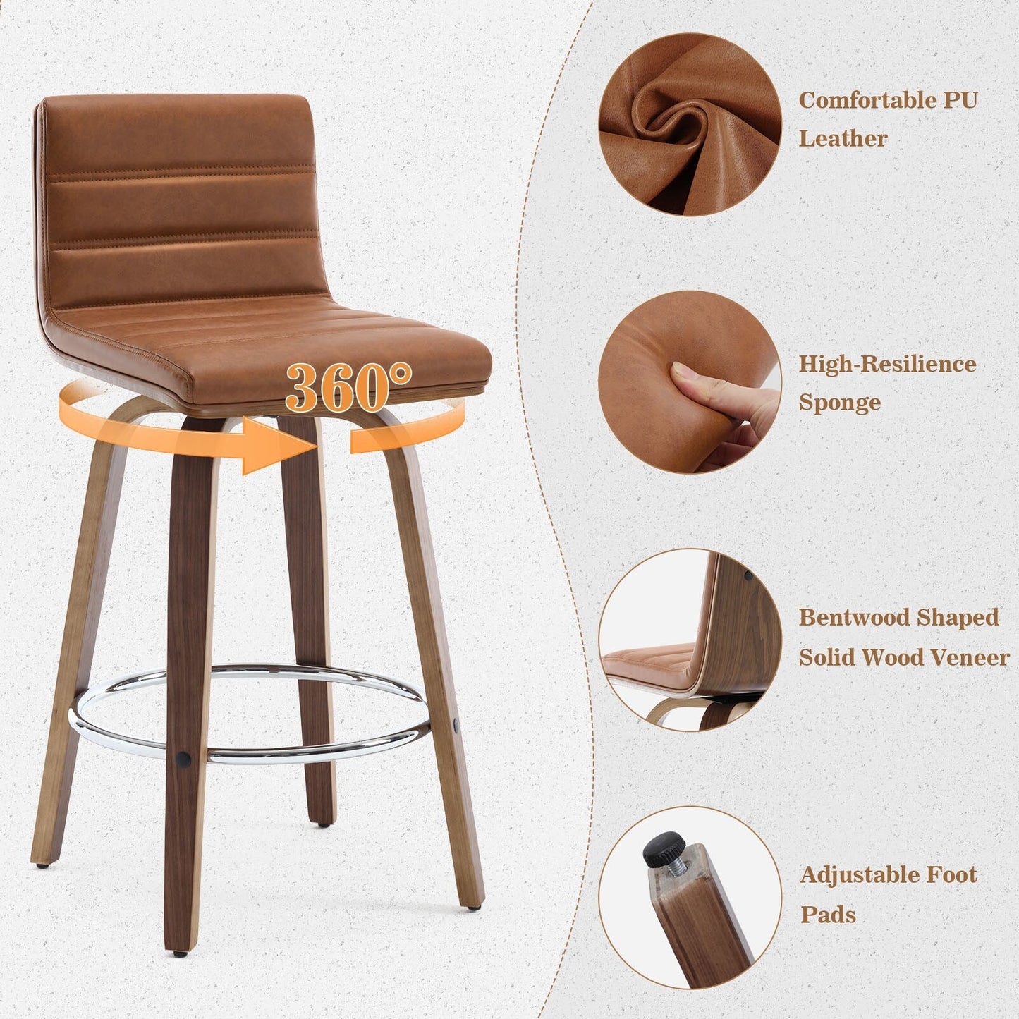 Tabourets de bar/hauts-sièges pivotants en simili cuir 26/29, lot de 2/3