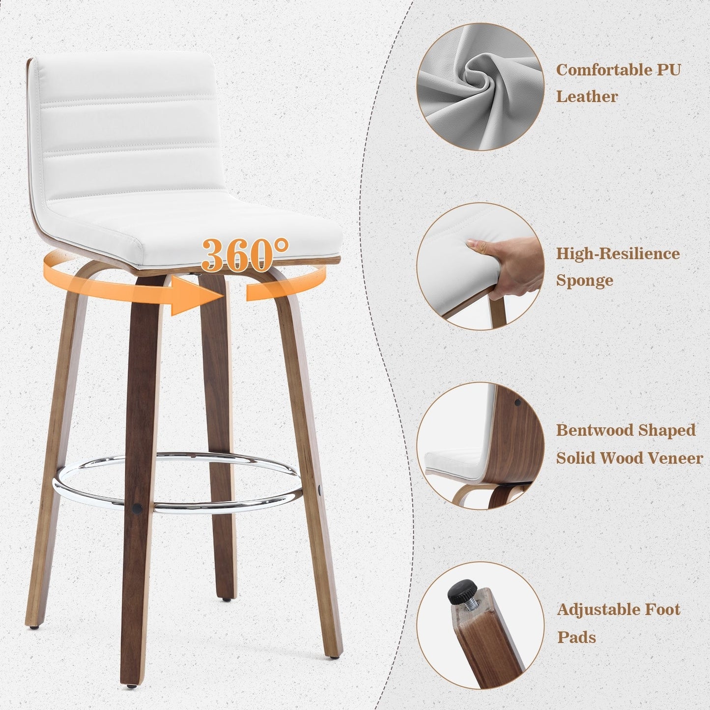 Tabourets de bar/hauts-sièges pivotants en simili cuir 26/29, lot de 2/3