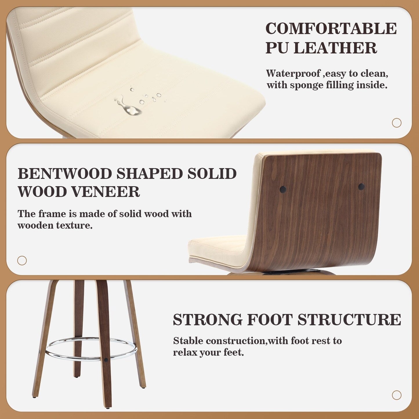 Tabourets de bar/hauts-sièges pivotants en simili cuir 26/29, lot de 2/3