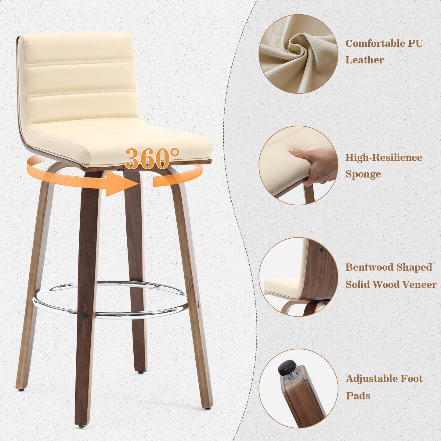 Tabourets de bar/hauts-sièges pivotants en simili cuir 26/29, lot de 2/3