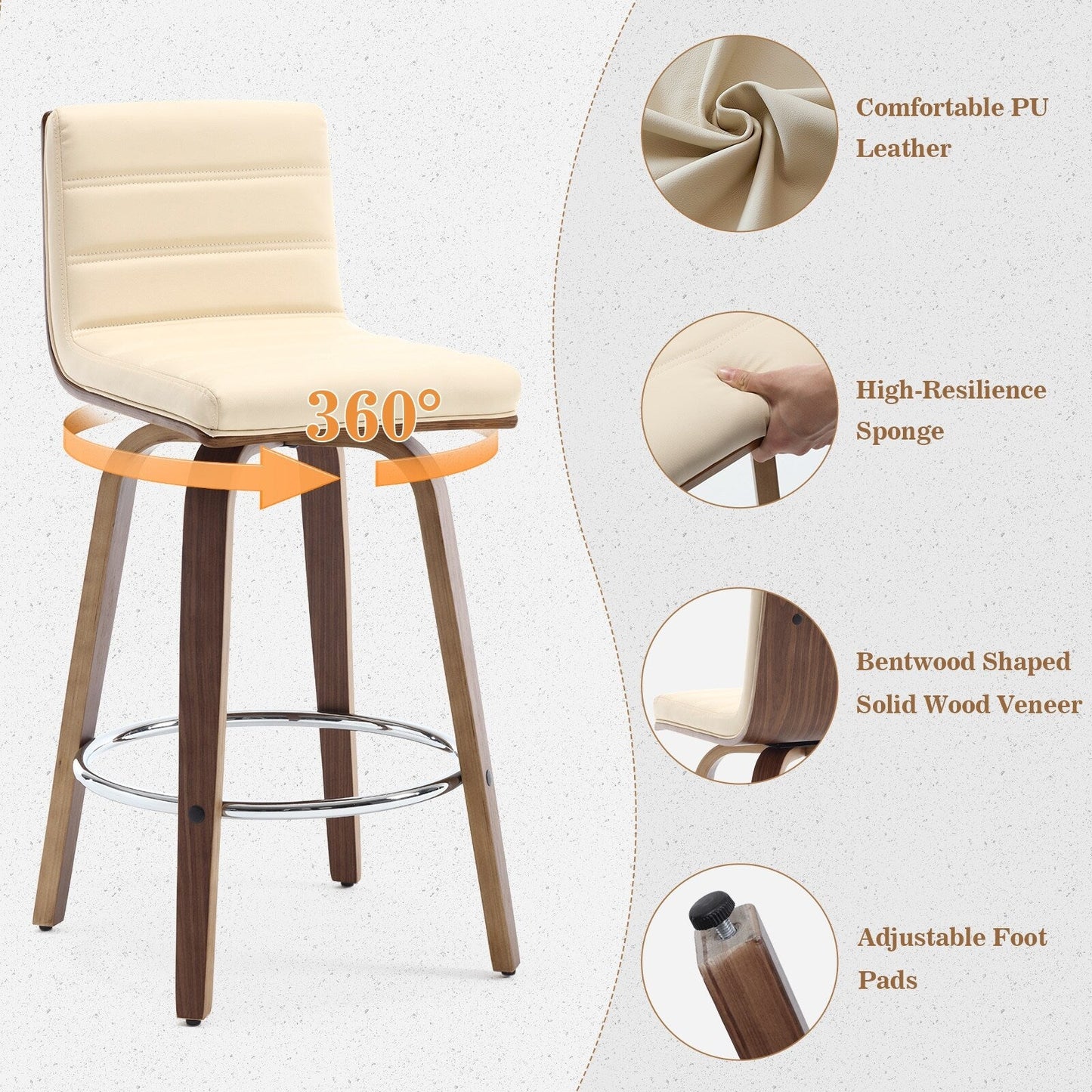 Tabourets de bar/hauts-sièges pivotants en simili cuir 26/29, lot de 2/3