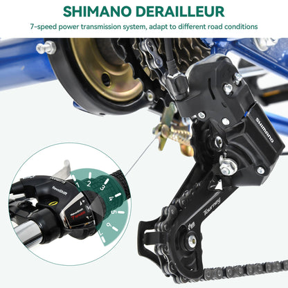 Vélos tricycle 3 roues pour adultes 26 pouces, 7 vitesses