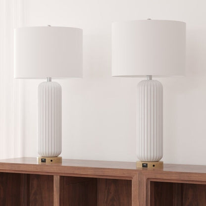 Ensemble de 2 lampes de table USB blanches en céramique (lot de 2)