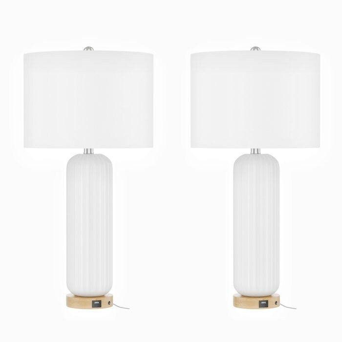 Ensemble de 2 lampes de table USB blanches en céramique (lot de 2)