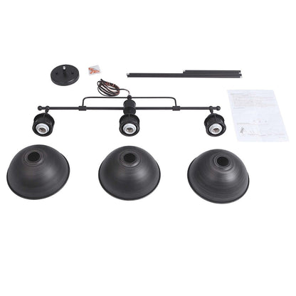 Suspension à 3 lumières à dôme de style industriel et rustique, en métal, pour îlot de cuisine, finition bronze huilé.