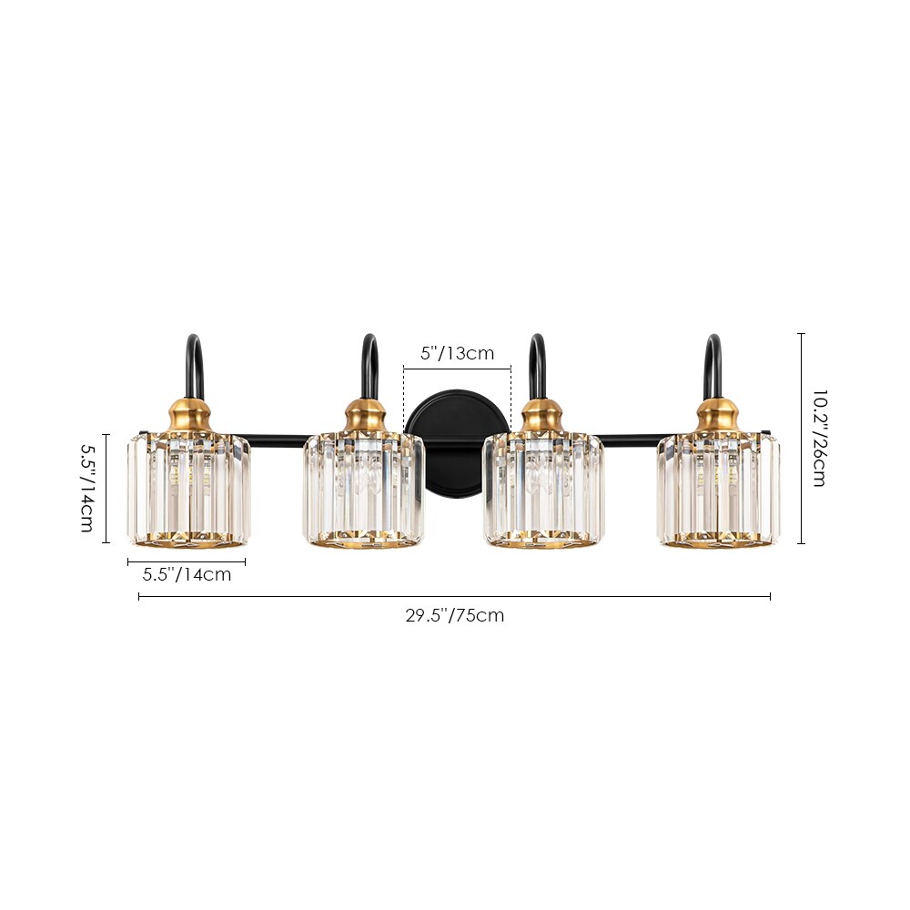 Éclairage de salle de bain moderne et élégant à 3/4 lumières, linéaire, à intensité variable, avec cristaux, à placer au-dessus du miroir.