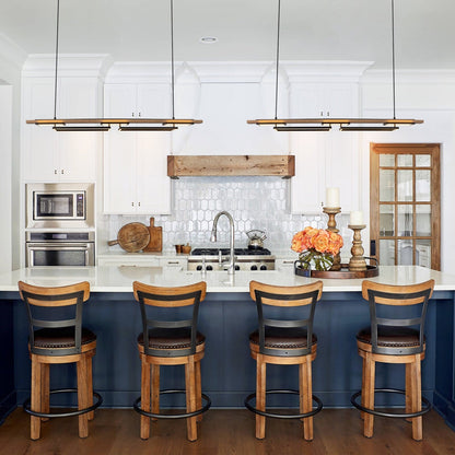 Suspension à LED intégrée linéaire en bois à 3/5 lumières pour îlot de cuisine