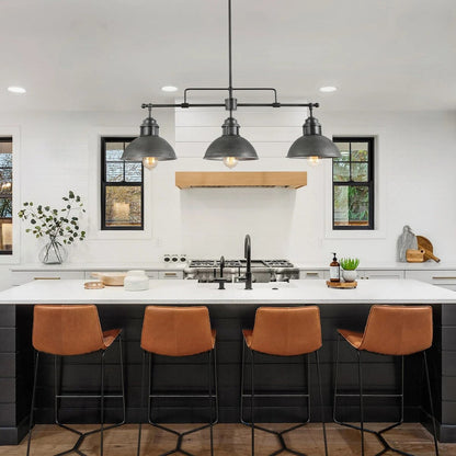 Suspension à 3 lumières à dôme de style industriel et rustique, en métal, pour îlot de cuisine, finition bronze huilé.