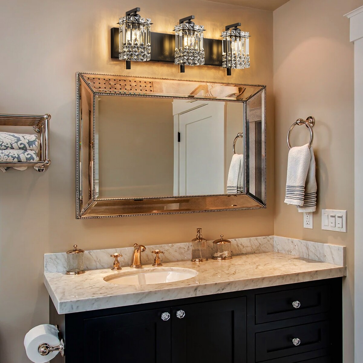 Éclairage de salle de bain moderne et glamour à 3 lumières, applique murale en cristal pour miroir