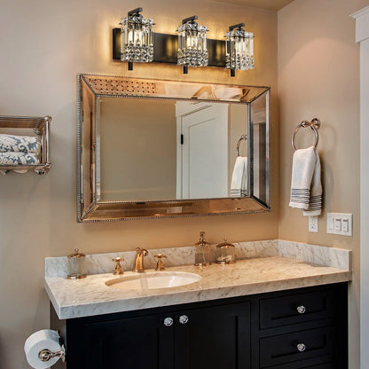 Éclairage de salle de bain moderne et glamour à 3 lumières, applique murale en cristal pour miroir