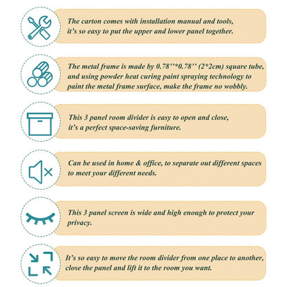 Écrans de séparation de pièce à 3 panneaux et pare-écran pliable en bois naturel, cloisons de séparation de pièce de 1,80 m pour séparer les pièces.