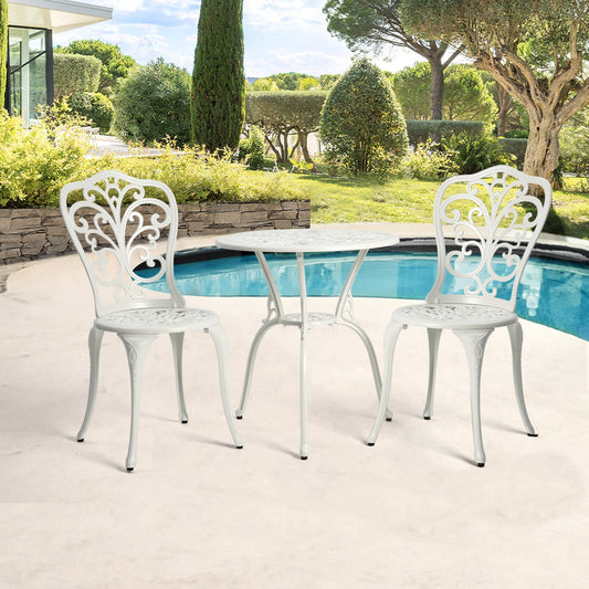 Table et chaises de jardin en aluminium pour extérieur, style papillon, 3 pièces, avec trou pour parasol