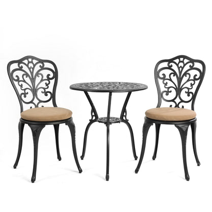 Table et chaises de jardin en aluminium pour extérieur, style papillon, 3 pièces, avec trou pour parasol