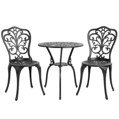 Table et chaises de jardin en aluminium pour extérieur, style papillon, 3 pièces, avec trou pour parasol