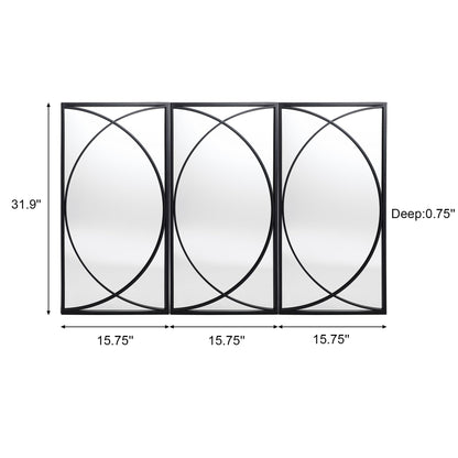 Ensemble de 3 miroirs rectangulaires muraux en métal noir - 80,5 H x 40 L x 1,9 l (cm)