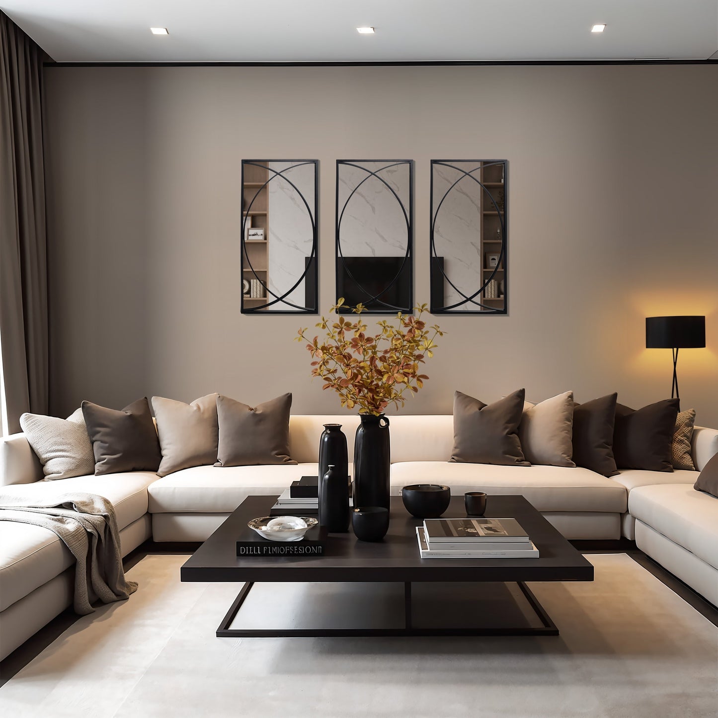 Ensemble de 3 miroirs rectangulaires muraux en métal noir - 80,5 H x 40 L x 1,9 l (cm)