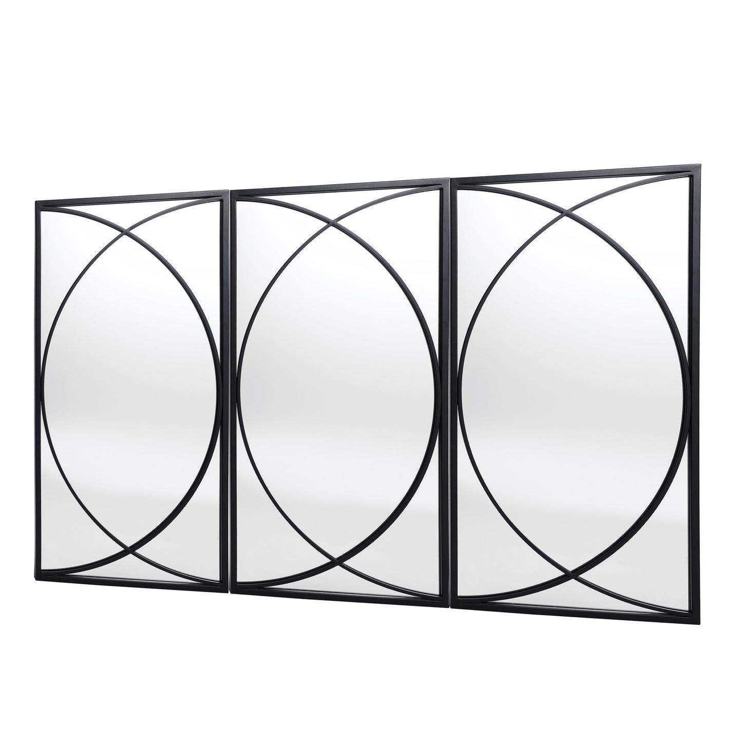 Ensemble de 3 miroirs rectangulaires muraux en métal noir - 80,5 H x 40 L x 1,9 l (cm)