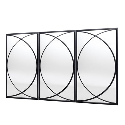 Ensemble de 3 miroirs rectangulaires muraux en métal noir - 80,5 H x 40 L x 1,9 l (cm)