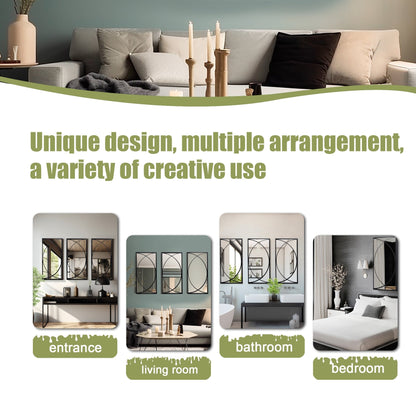 Ensemble de 3 miroirs rectangulaires muraux en métal noir - 80,5 H x 40 L x 1,9 l (cm)