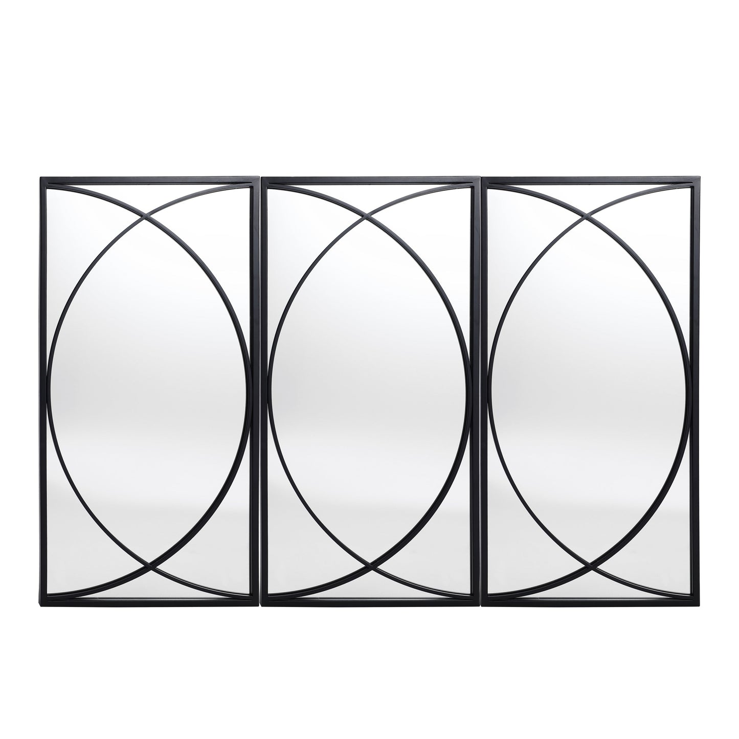 Ensemble de 3 miroirs rectangulaires muraux en métal noir - 80,5 H x 40 L x 1,9 l (cm)