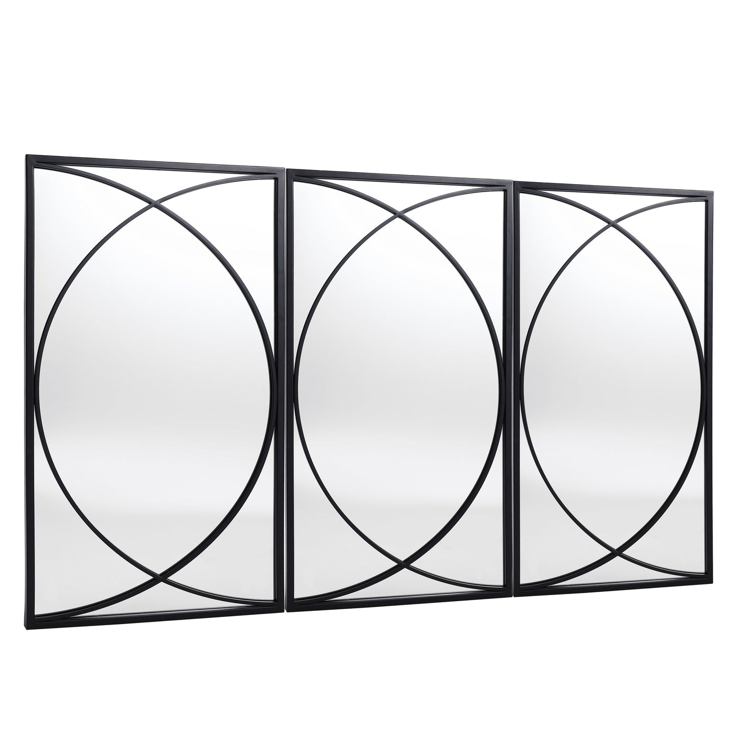 Ensemble de 3 miroirs rectangulaires muraux en métal noir - 80,5 H x 40 L x 1,9 l (cm)