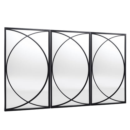 Ensemble de 3 miroirs rectangulaires muraux en métal noir - 80,5 H x 40 L x 1,9 l (cm)