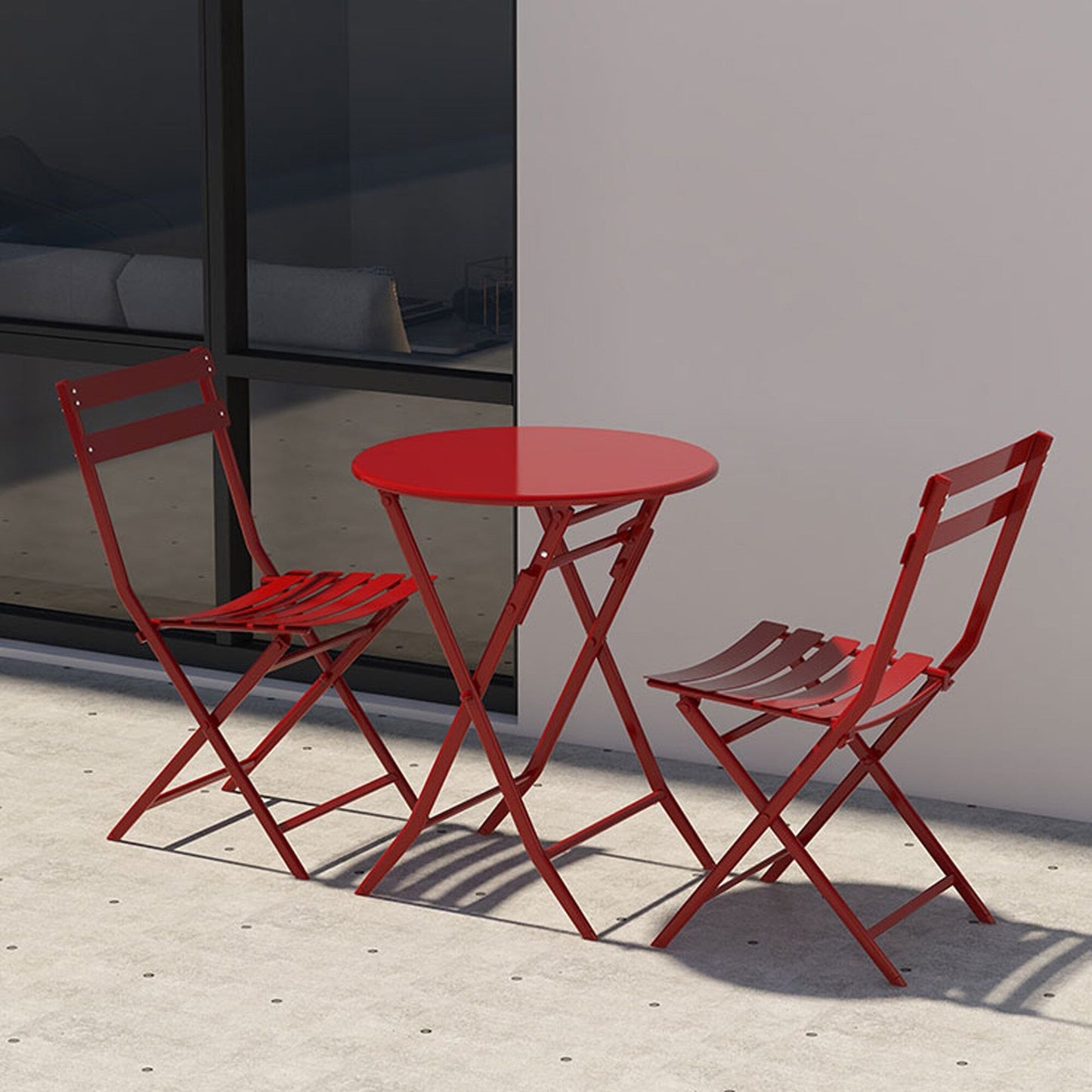 Ensemble de bistro de terrasse minimaliste 3 pièces, composé d'une table ronde et de chaises pliantes - Ensemble-de-bistro-de-terrasse-3-pièces