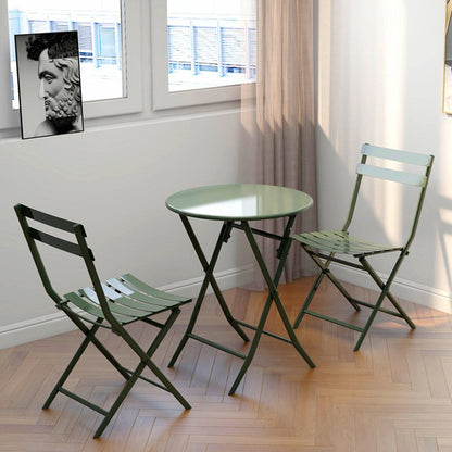 Ensemble de bistro de terrasse minimaliste 3 pièces, composé d'une table ronde et de chaises pliantes - Ensemble-de-bistro-de-terrasse-3-pièces