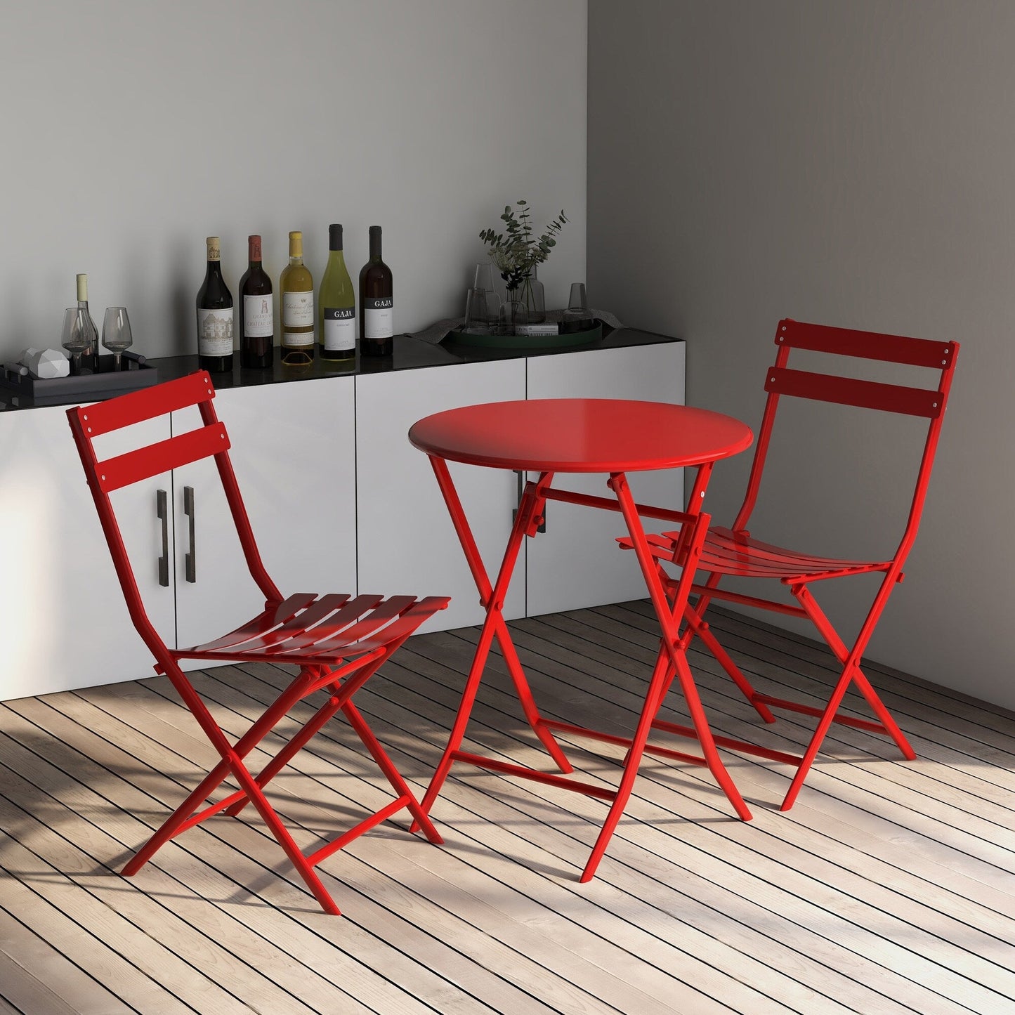 Ensemble de bistro de terrasse minimaliste 3 pièces, composé d'une table ronde et de chaises pliantes - Ensemble-de-bistro-de-terrasse-3-pièces