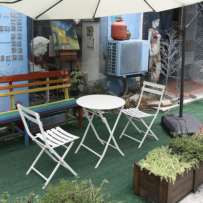 Ensemble de bistro de terrasse minimaliste 3 pièces, composé d'une table ronde et de chaises pliantes - Ensemble-de-bistro-de-terrasse-3-pièces