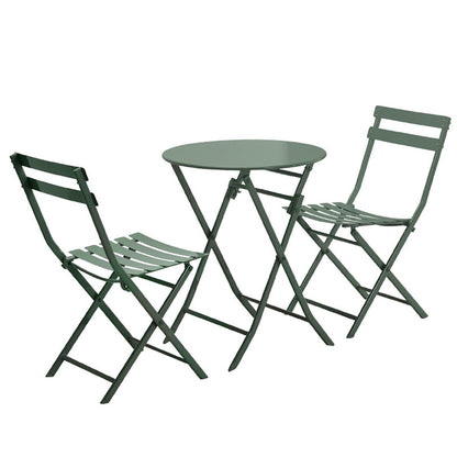 Ensemble de bistro de terrasse minimaliste 3 pièces, composé d'une table ronde et de chaises pliantes - Ensemble-de-bistro-de-terrasse-3-pièces