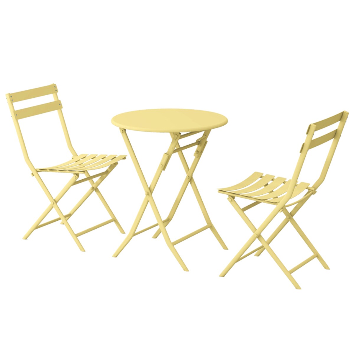 Ensemble de bistro de terrasse minimaliste 3 pièces, composé d'une table ronde et de chaises pliantes - Ensemble-de-bistro-de-terrasse-3-pièces