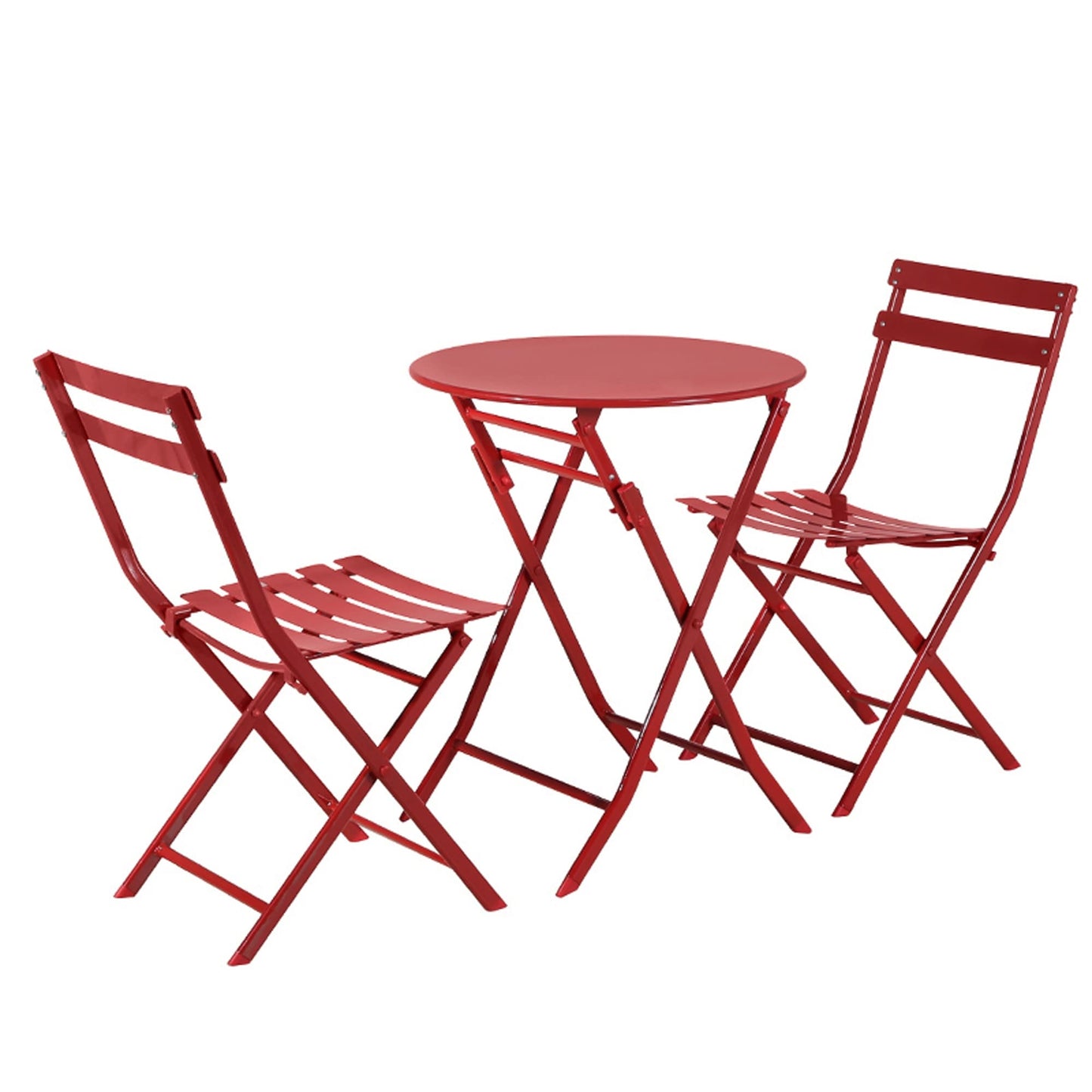 Ensemble de bistro de terrasse minimaliste 3 pièces, composé d'une table ronde et de chaises pliantes - Ensemble-de-bistro-de-terrasse-3-pièces