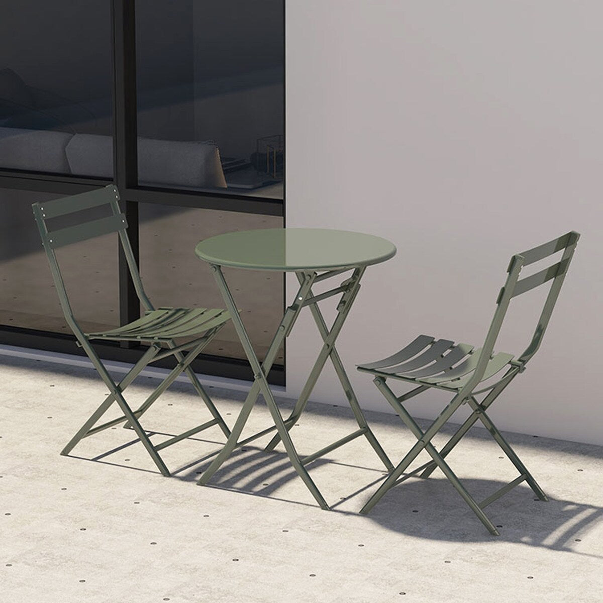 Ensemble de bistro de terrasse minimaliste 3 pièces, composé d'une table ronde et de chaises pliantes - Ensemble-de-bistro-de-terrasse-3-pièces