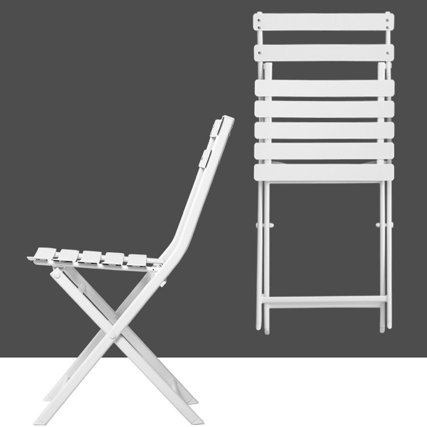 Ensemble de bistro de terrasse minimaliste 3 pièces, composé d'une table ronde et de chaises pliantes - Ensemble-de-bistro-de-terrasse-3-pièces