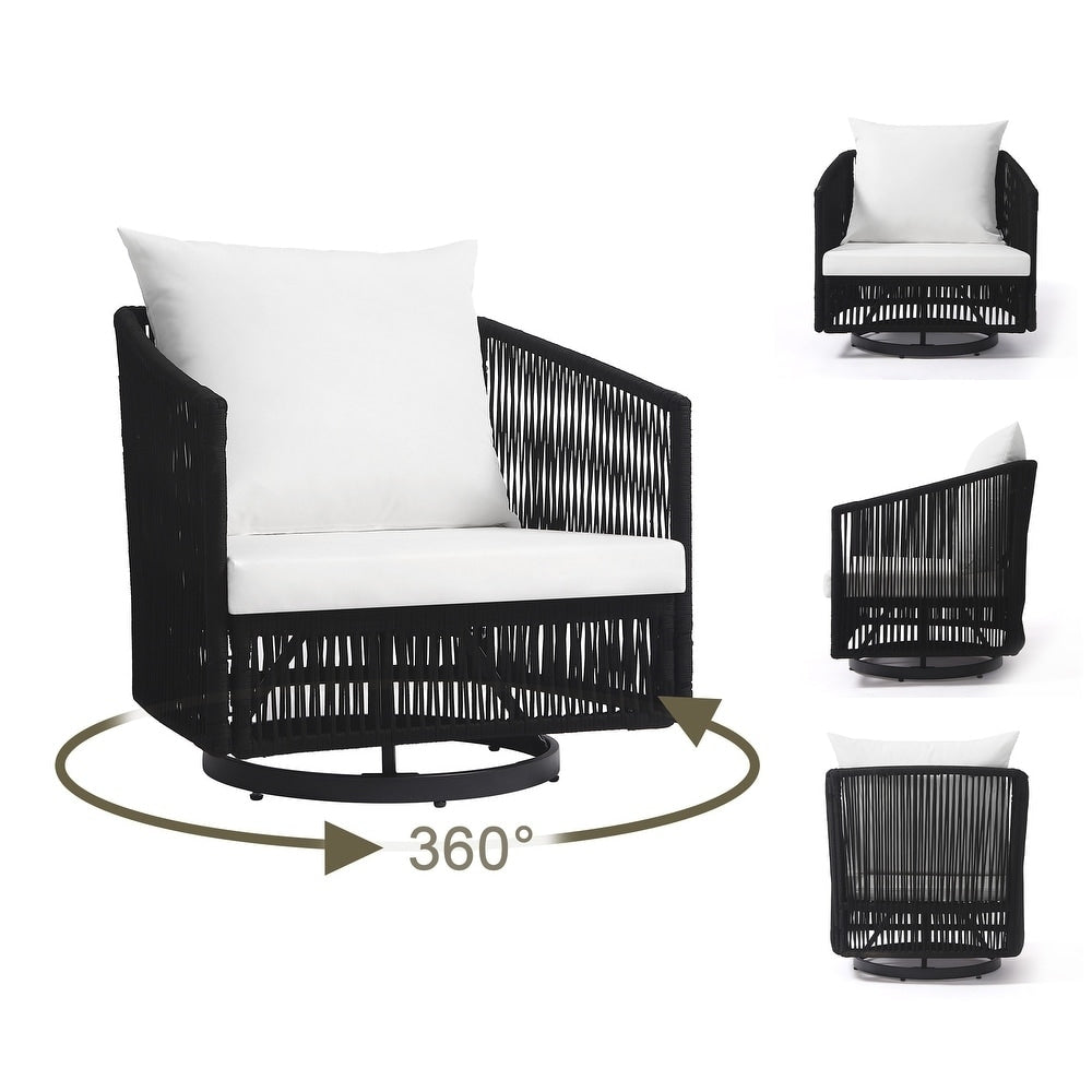 Ensemble de 3 chaises longues pivotantes d'extérieur, chaises en forme de tonneau pour la cour arrière