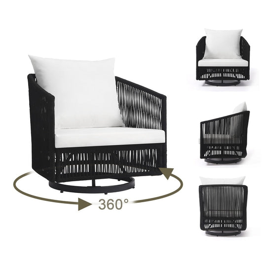 Ensemble de 3 chaises longues pivotantes d'extérieur, chaises en forme de tonneau pour la cour arrière